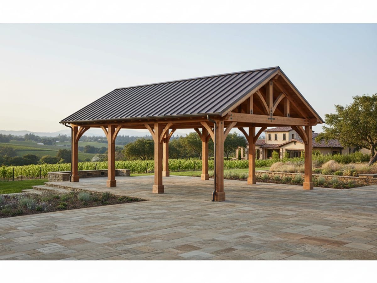 Covered RV pavilion structure on estate